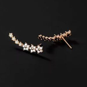 Rose Sakura Diamond Crawler Earrings